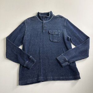 Lucky Brand‎ True Indigo Blue Men’s Size L 100% Cotton Knit 1/4 Button Sweater